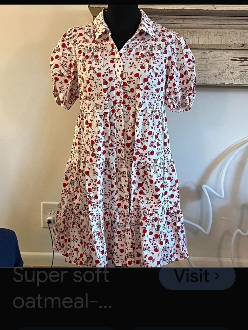 Eliza J White Dress with Red Floral Print
